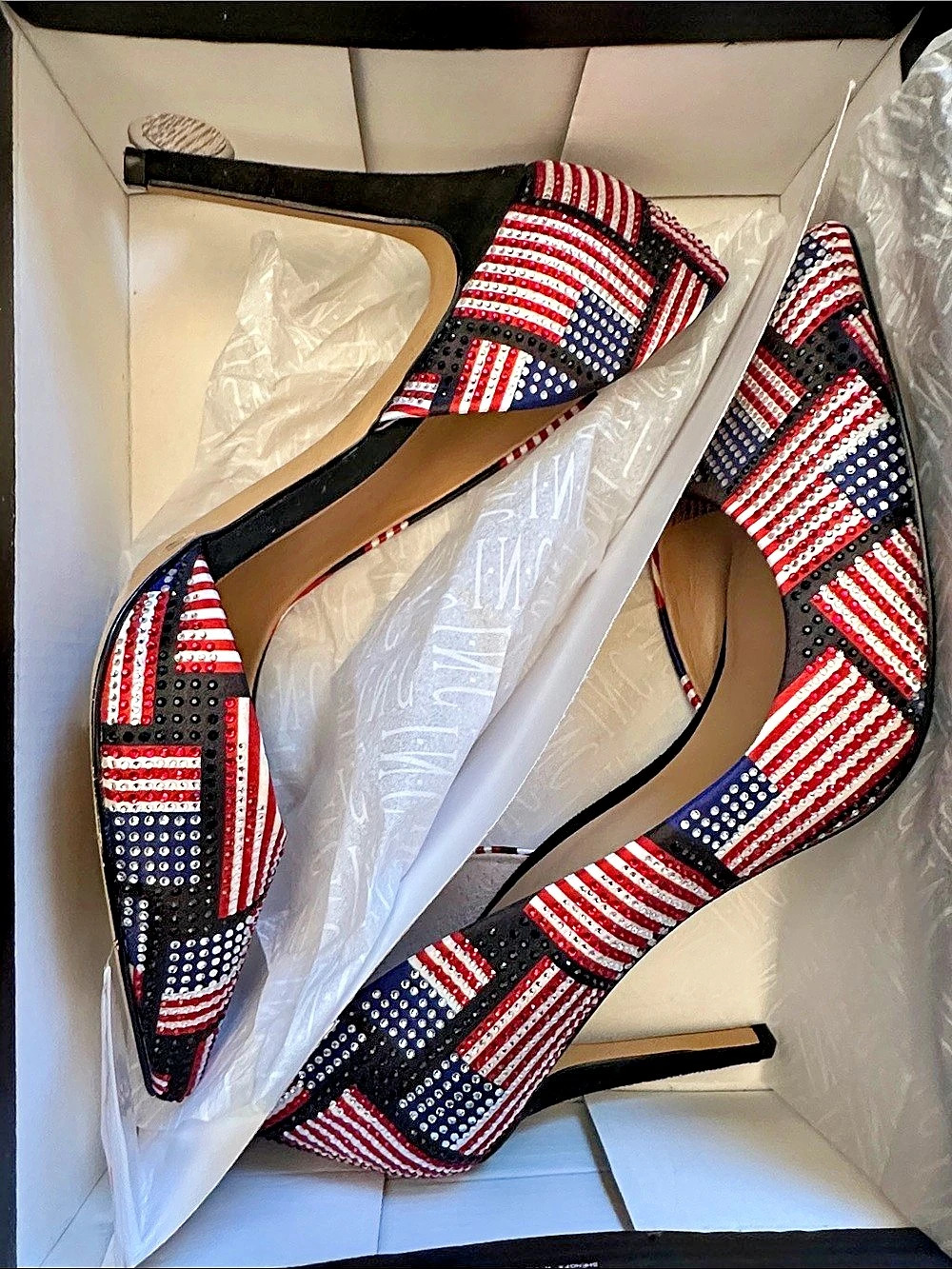 INC  Rhinestone Bling Patriotic American Flag USA Pumps Heels Size 8 Kenjay 43F
